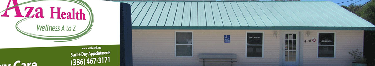 Image depicts the exterior of the Aza Health Welaka location at 405 Elm Street in Welaka, Florida.