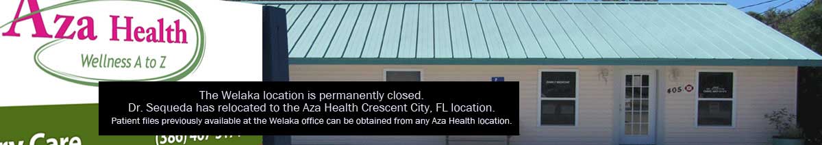 Image depicts the exterior of the Aza Health Welaka location at 405 Elm Street in Welaka, Florida.